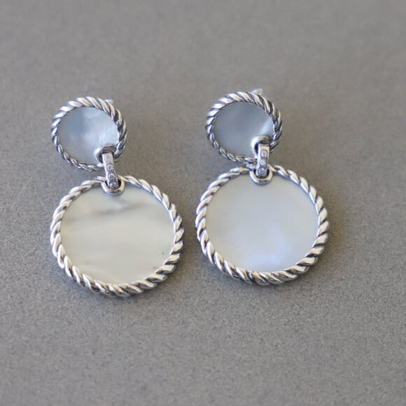 David Yurman Elements Double Drop Earrings Mother of Pearl with Diamonds - Picture 3 of 7